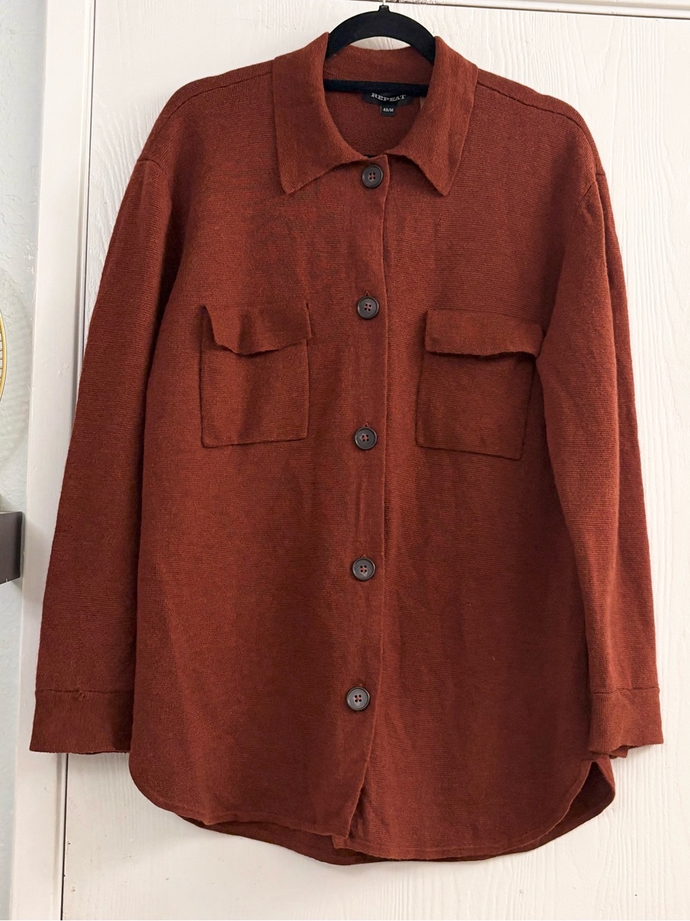 Repeat Button-Front Utility Shacket in Orange Rust Merino Wool Size 40/M